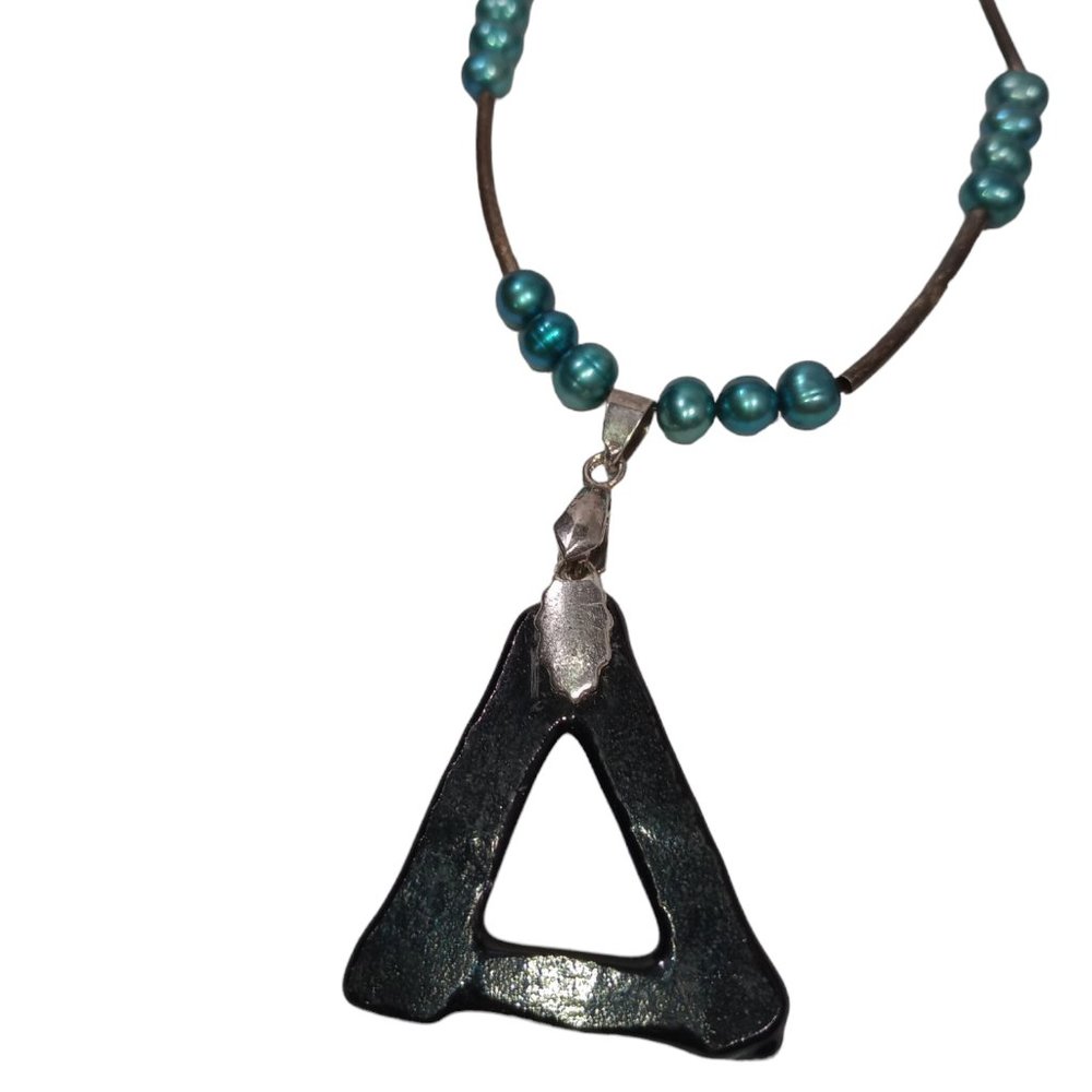 Blue Pearl Handblown Glass Pendant Handmade Necklace - Picture 7 of 7